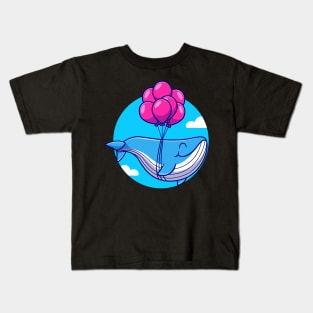 Cute Whale Floating With Balloon Kids T-Shirt